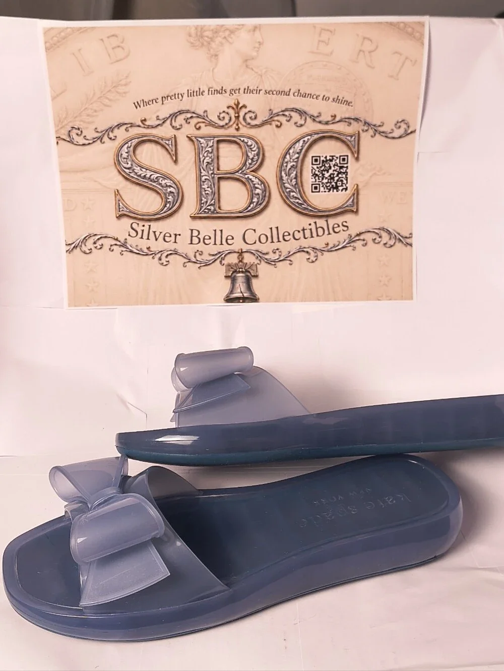 Kate Spade Slate Blue Translucent Jelly Bow Slide Sandals Women's Size 11